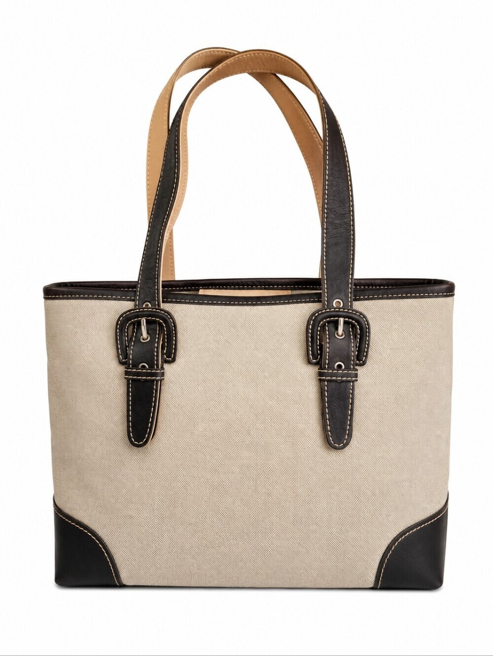 Vtg LORD & TAYLOR Canvas Buckle Three Compartment Tote Shoulder Bag